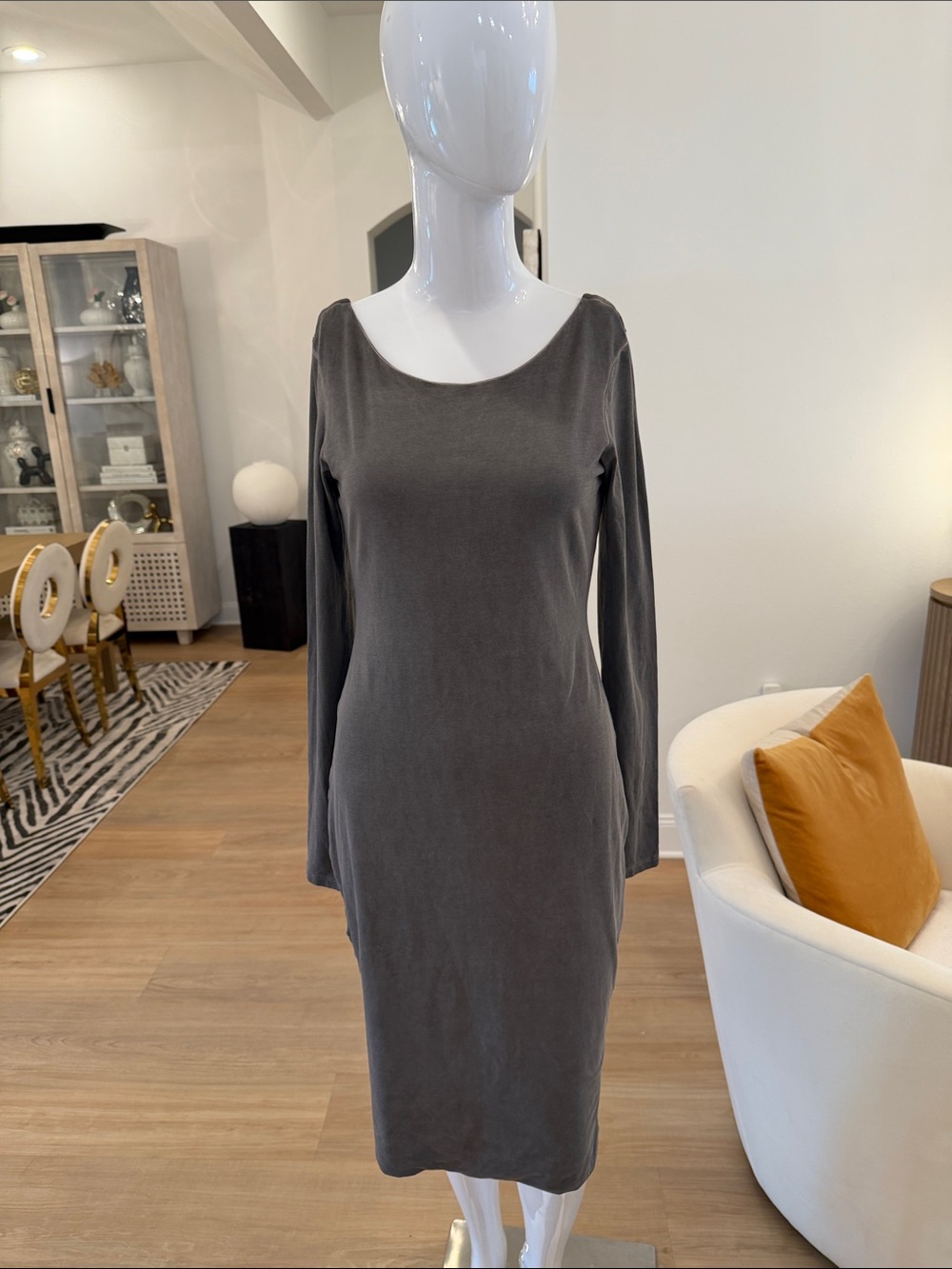 Peruvian Connection Classic Long-Sleeve Scoop Neck Gray Dress